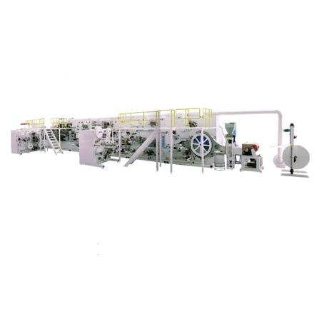 Full servo I type with online full elastic waistband and s cut velcro side tape baby diaper making machine